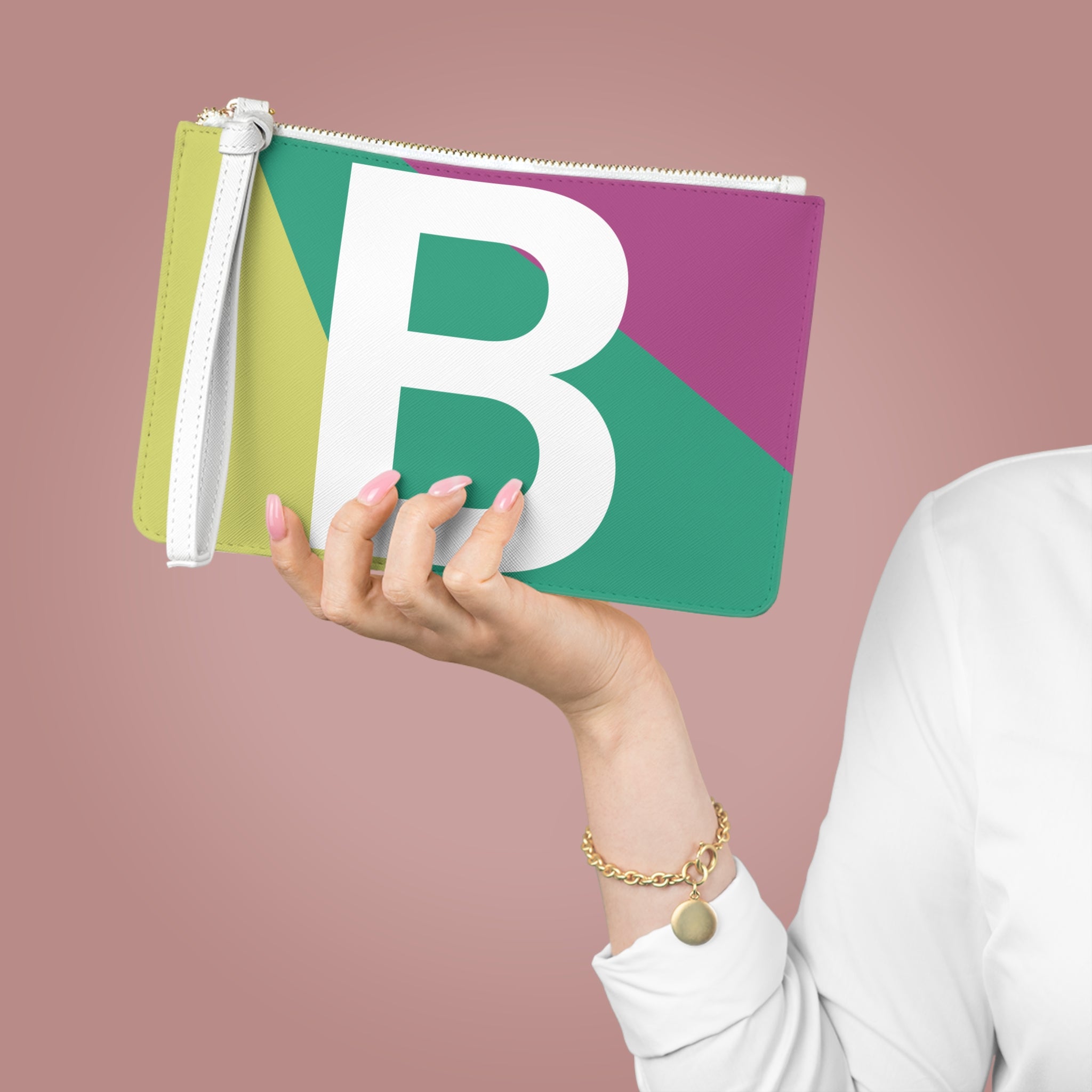 Monogram 'B' Colorblock Clutch Bag — Bold Geometric Wristlet for Everyday & Gifts