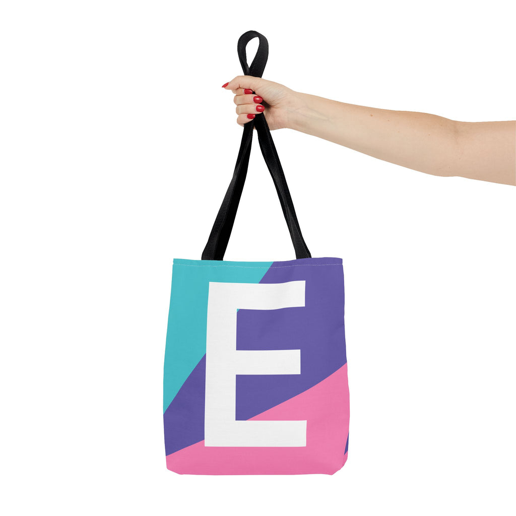 Monogram 'E' Colorblock Tote Bag — Personalized Initial E Shoulder Tote