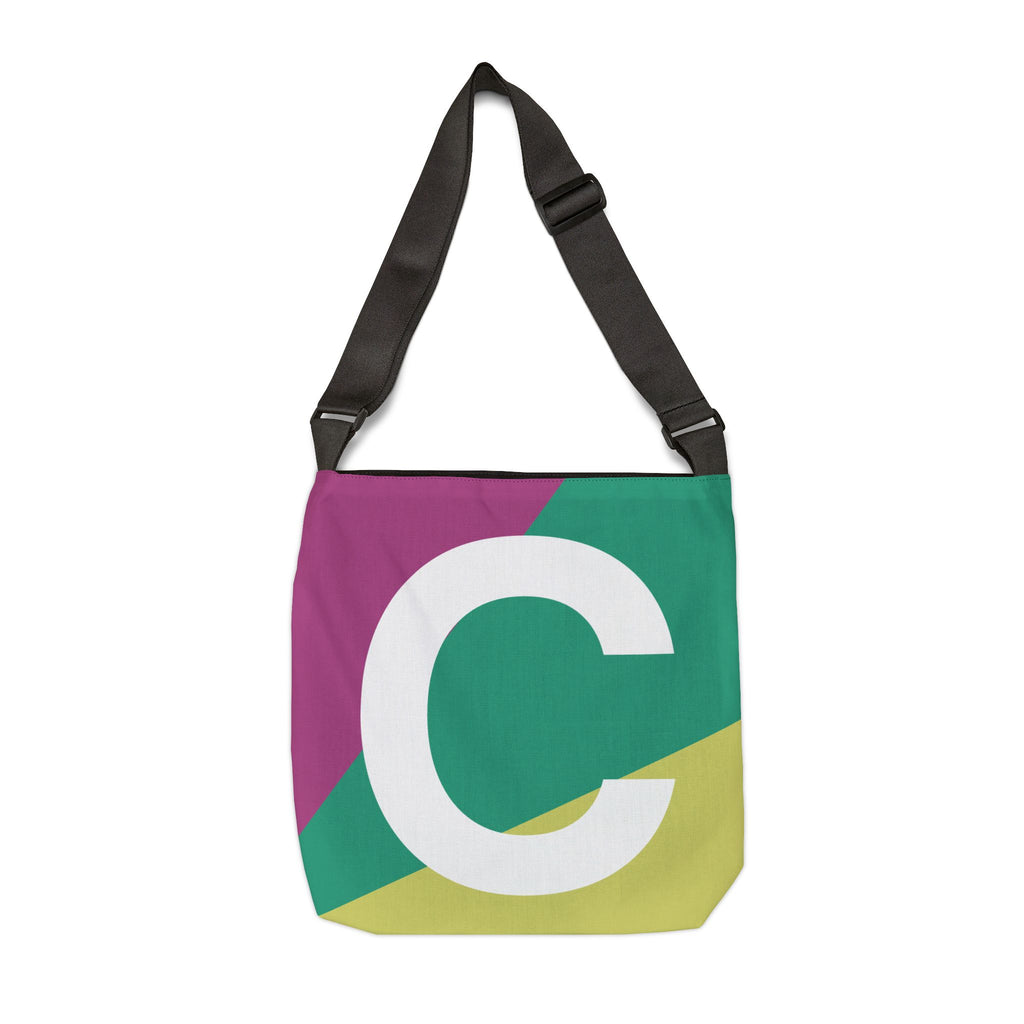 Initial Letter 'C' Colorblock Adjustable Tote Bag — Monogram Alphabet Shoulder Bag