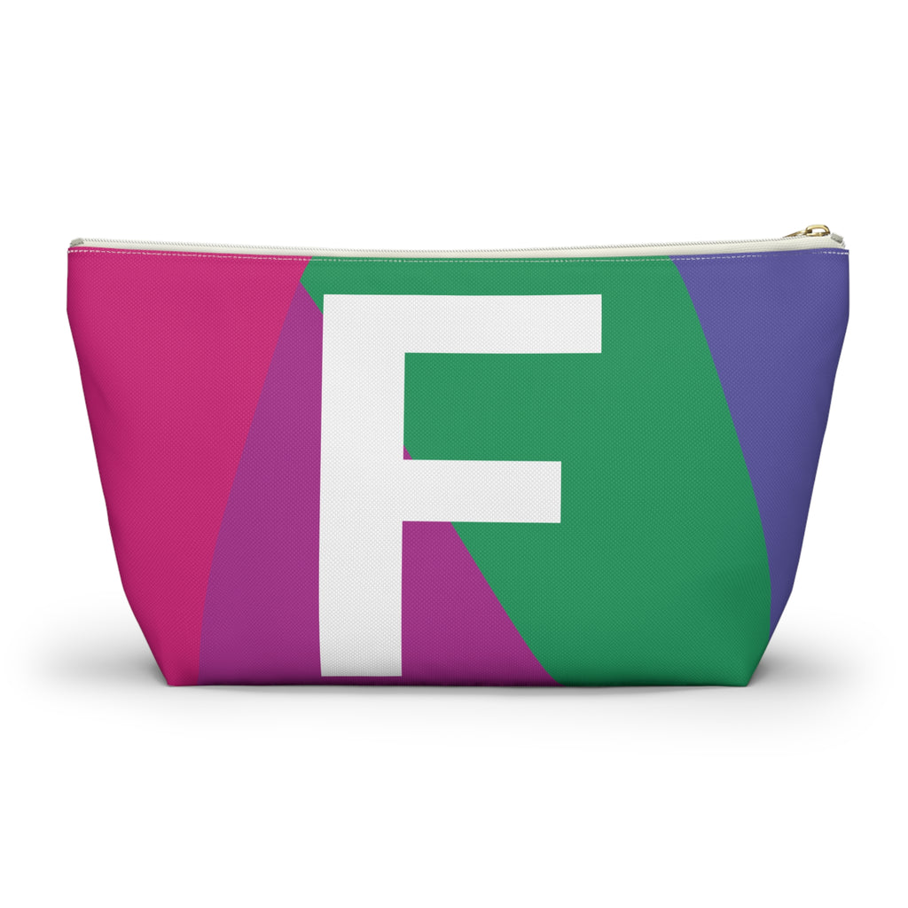 Initials Colorblock Accessory Pouch — Monogram F T-Bottom Cosmetic Bag