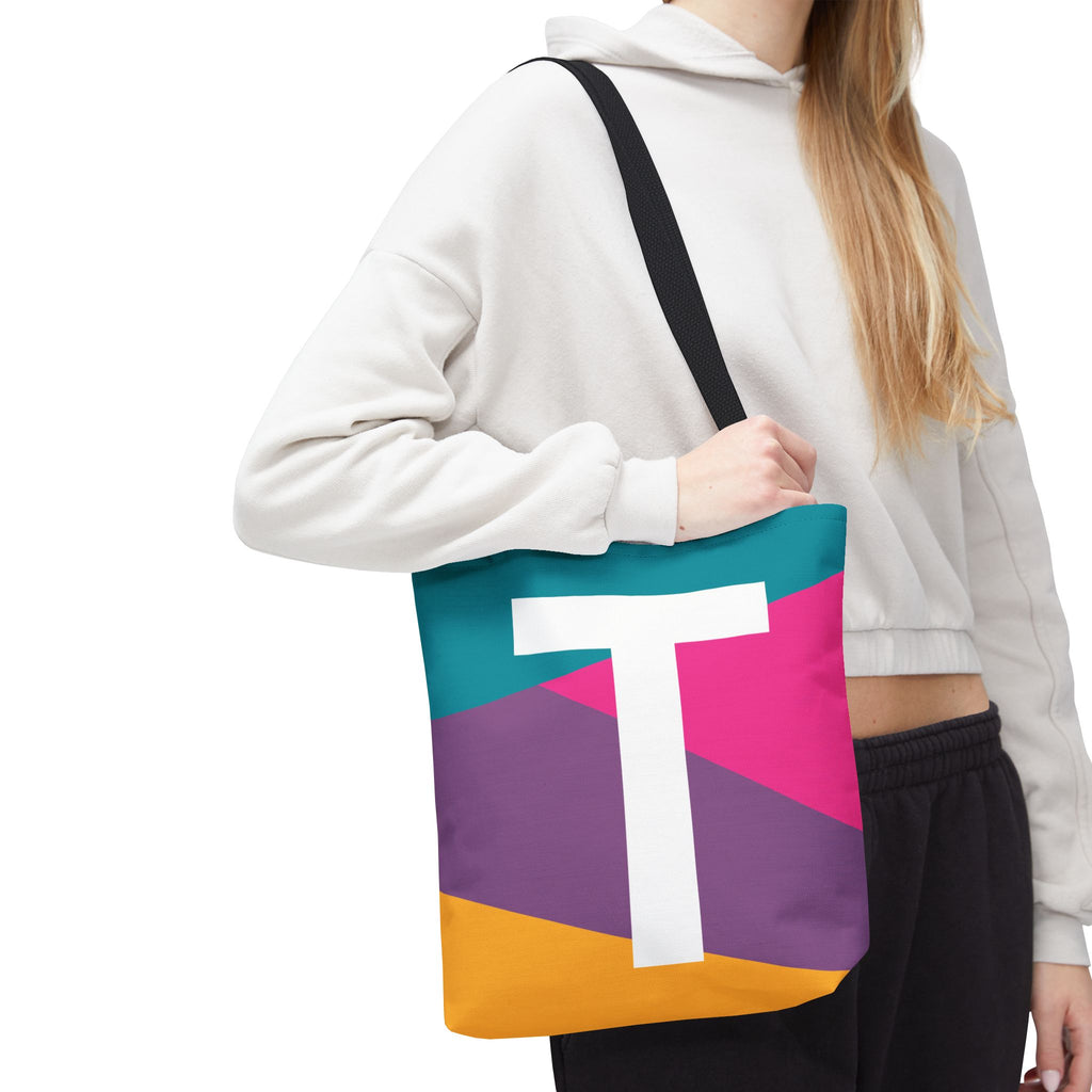 Monogram 'T' Colorblock Tote Bag — Personalized Initial T Shoulder Tote