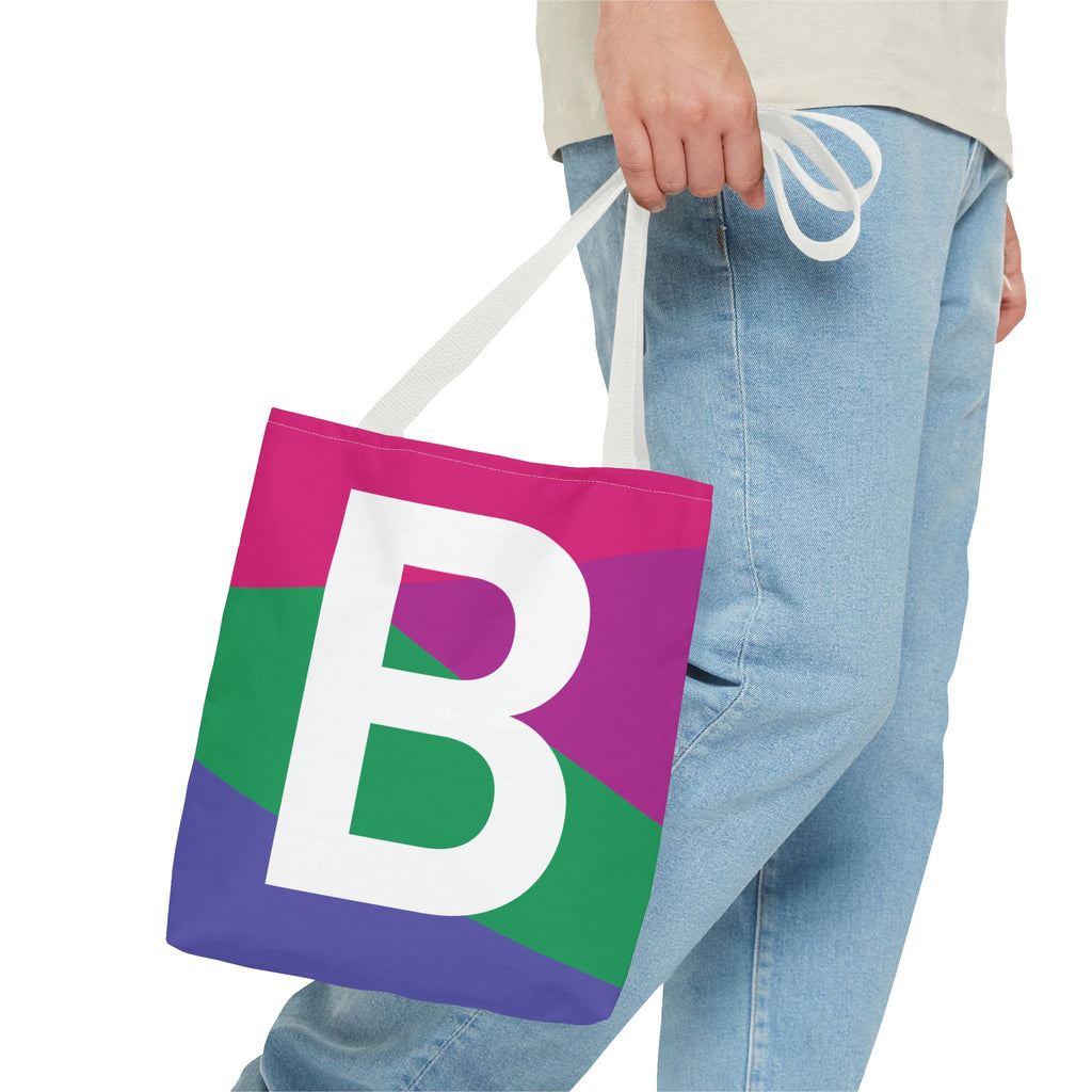 Monogram 'B' Colorblock Tote Bag — Personalized Initial B Shoulder Tote