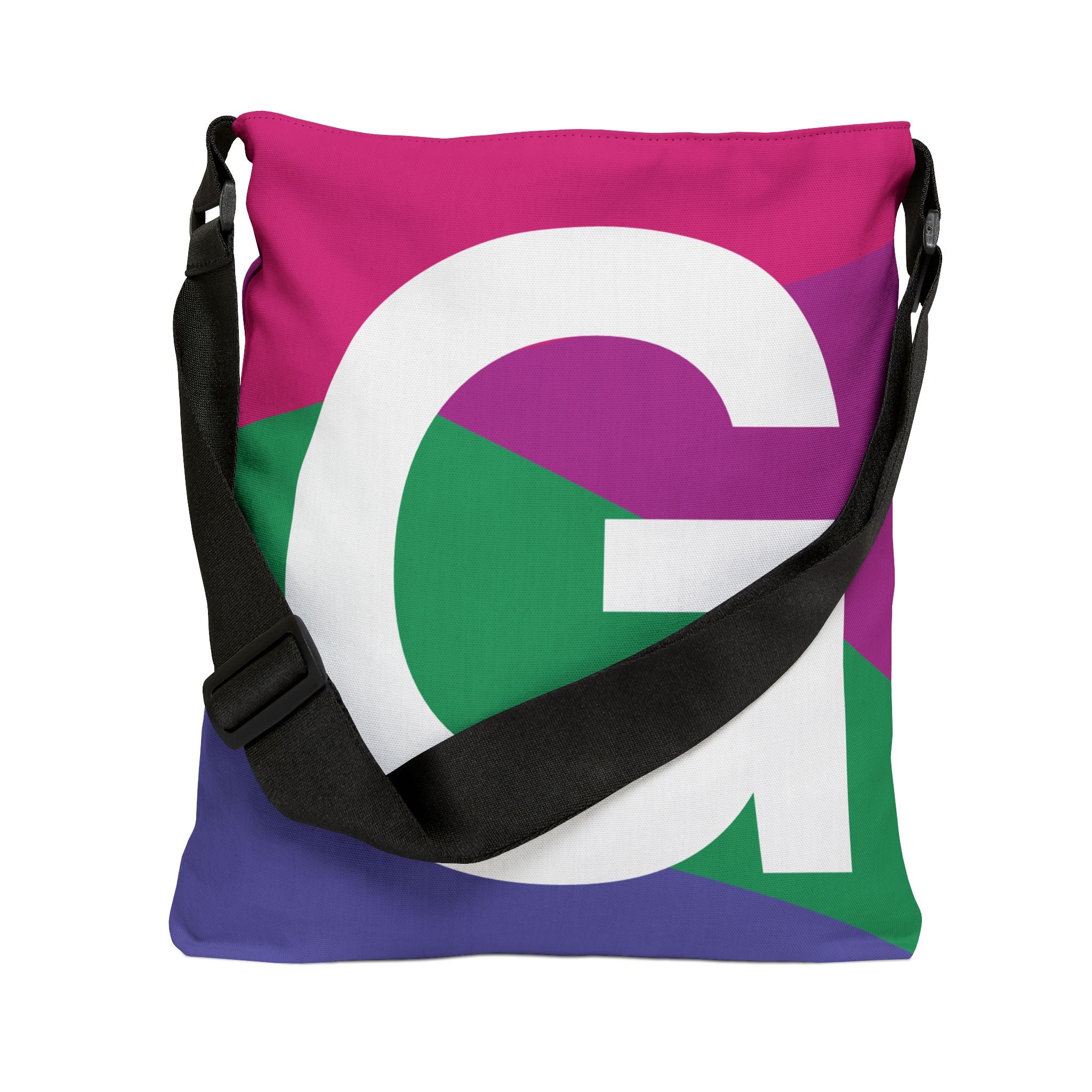 Initial Letter 'G' Colorblock Adjustable Tote Bag — Monogram Alphabet Shoulder Bag