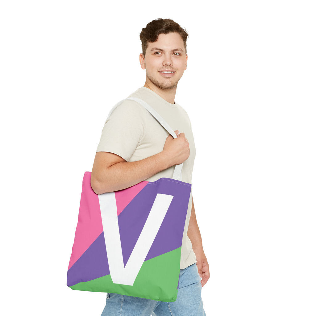 Monogram 'V' Colorblock Tote Bag — Personalized Initial V Shoulder Tote
