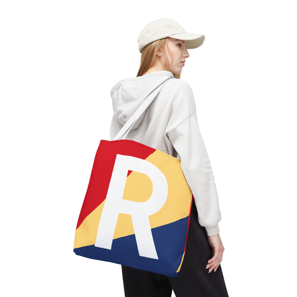Monogram 'R' Colorblock Tote Bag — Personalized Initial R Shoulder Tote