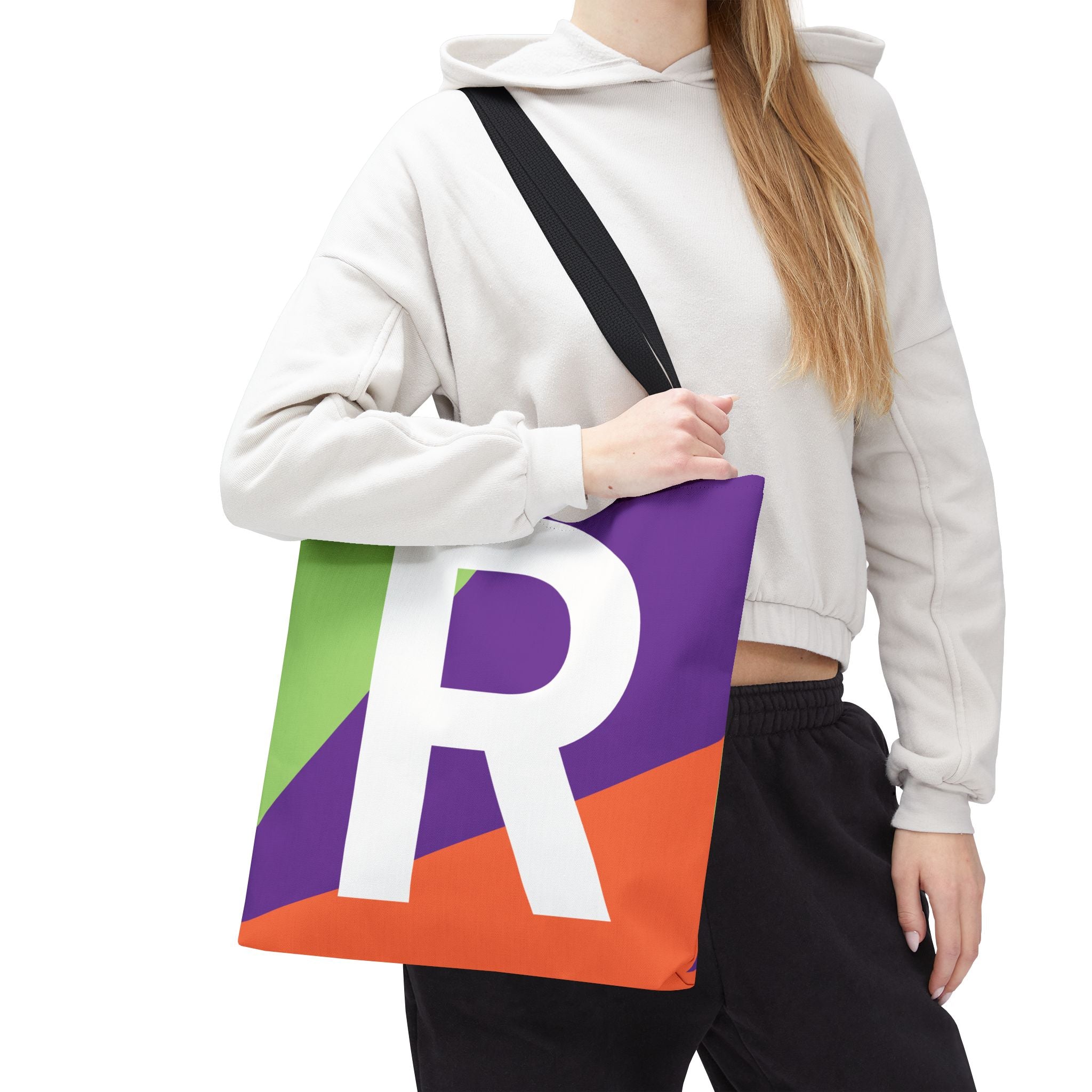 Monogram 'R' Colorblock Tote Bag — Personalized Initial R Shoulder Tote