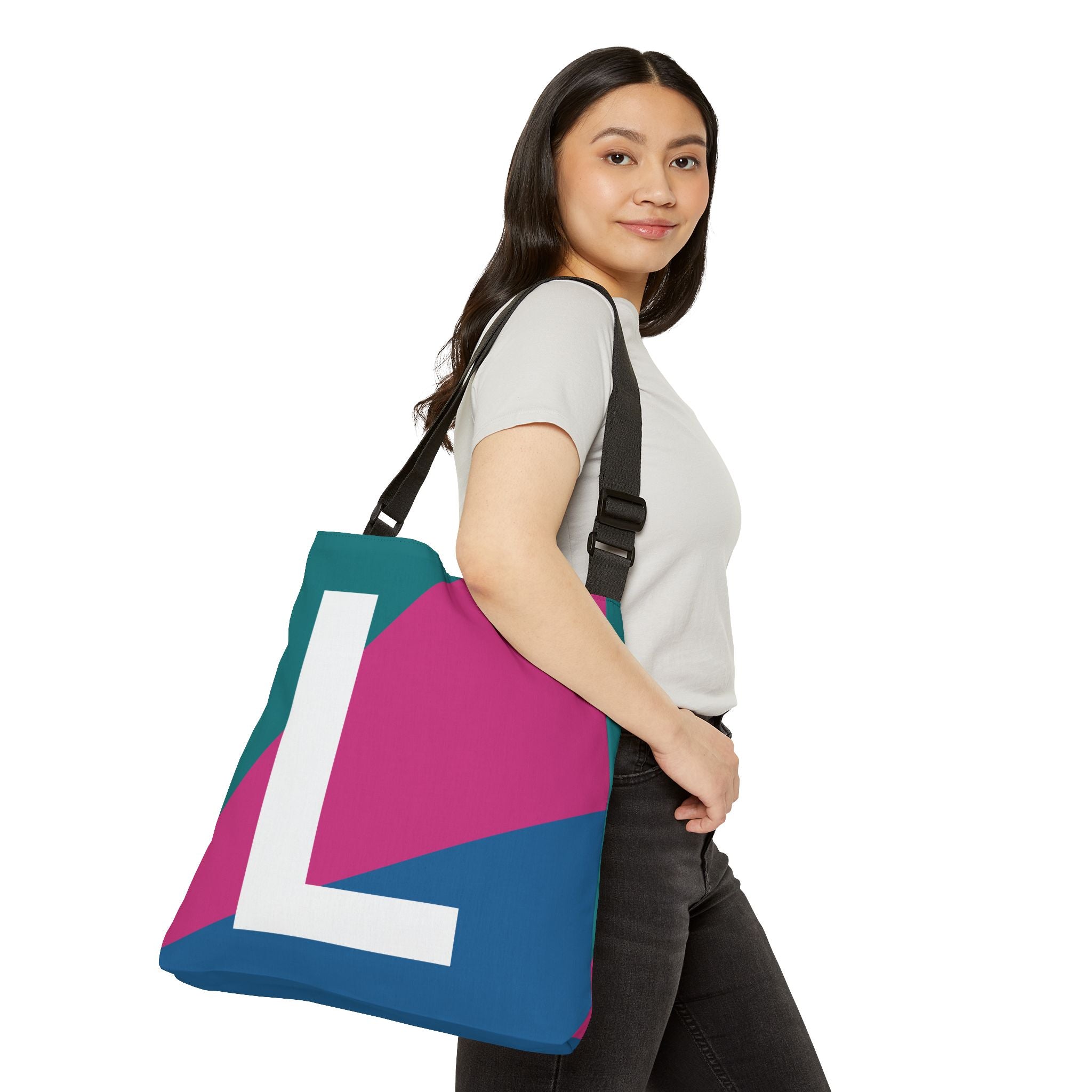 Initial Letter 'L' Colorblock Adjustable Tote Bag — Monogram Alphabet Shoulder Bag