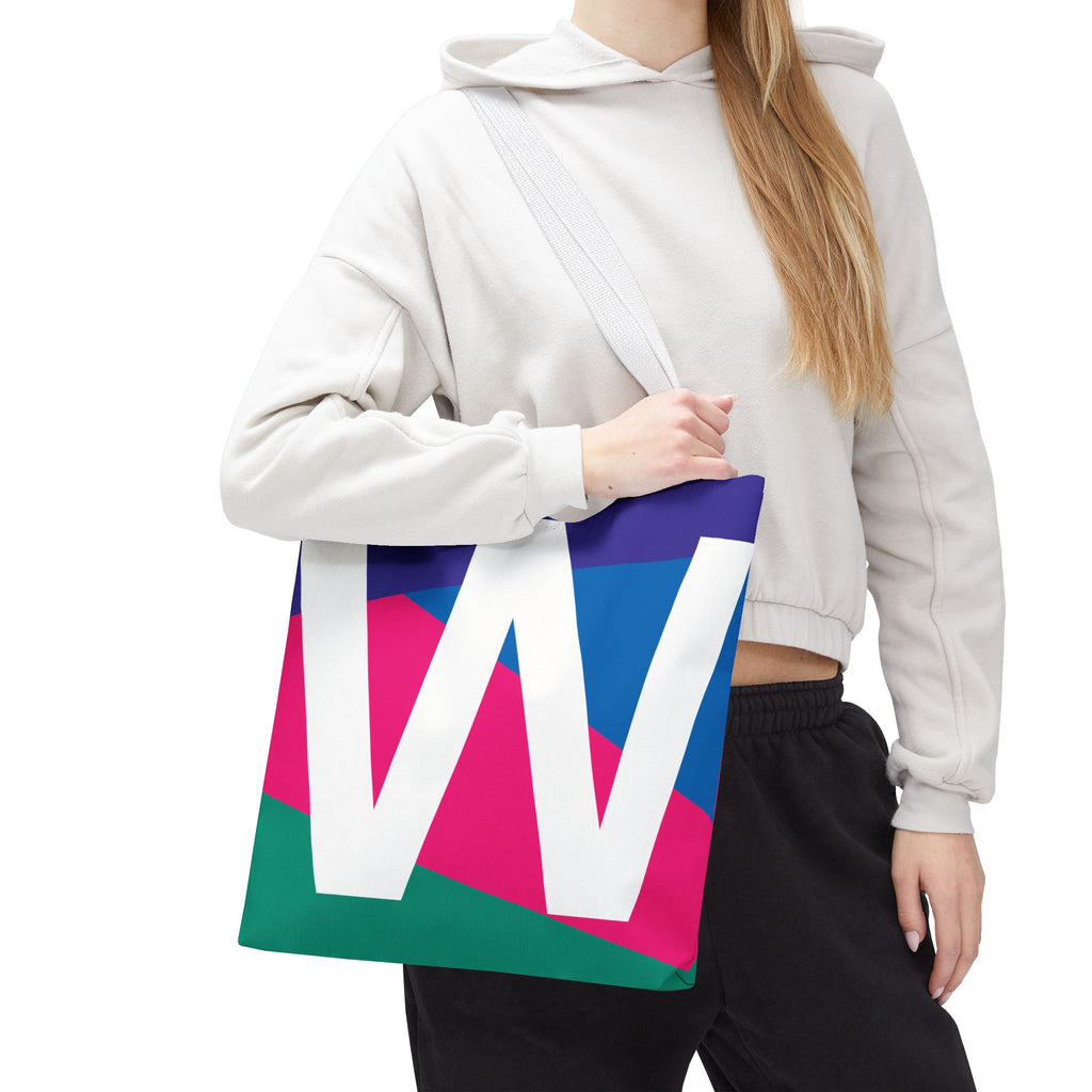 Monogram 'W' Colorblock Tote Bag — Personalized Initial W Shoulder Tote