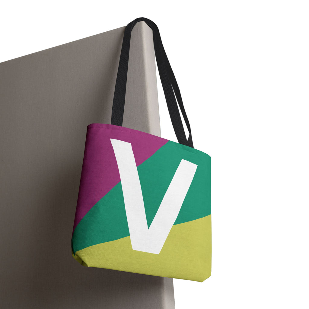 Monogram 'V' Colorblock Tote Bag — Personalized Initial V Shoulder Tote