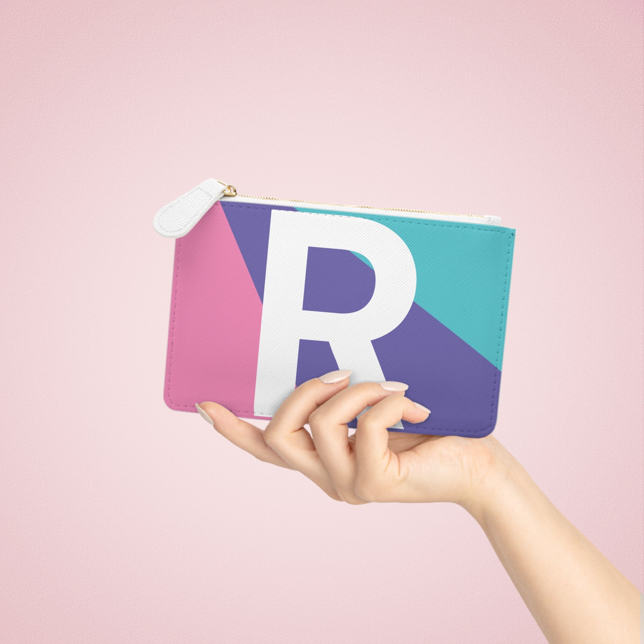Initial R Mini Clutch — Colorblock Monogram Wristlet Wallet