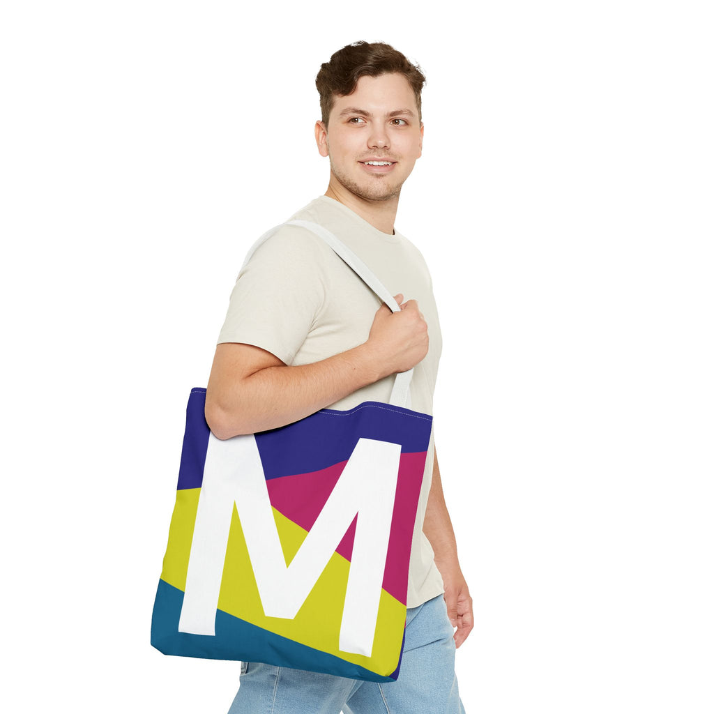 Monogram 'M' Colorblock Tote Bag — Personalized Initial M Shoulder Tote