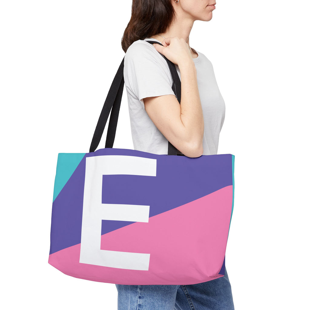 Personalized 'E' Colorblock Tote Bag — Monogram Weekender Tote