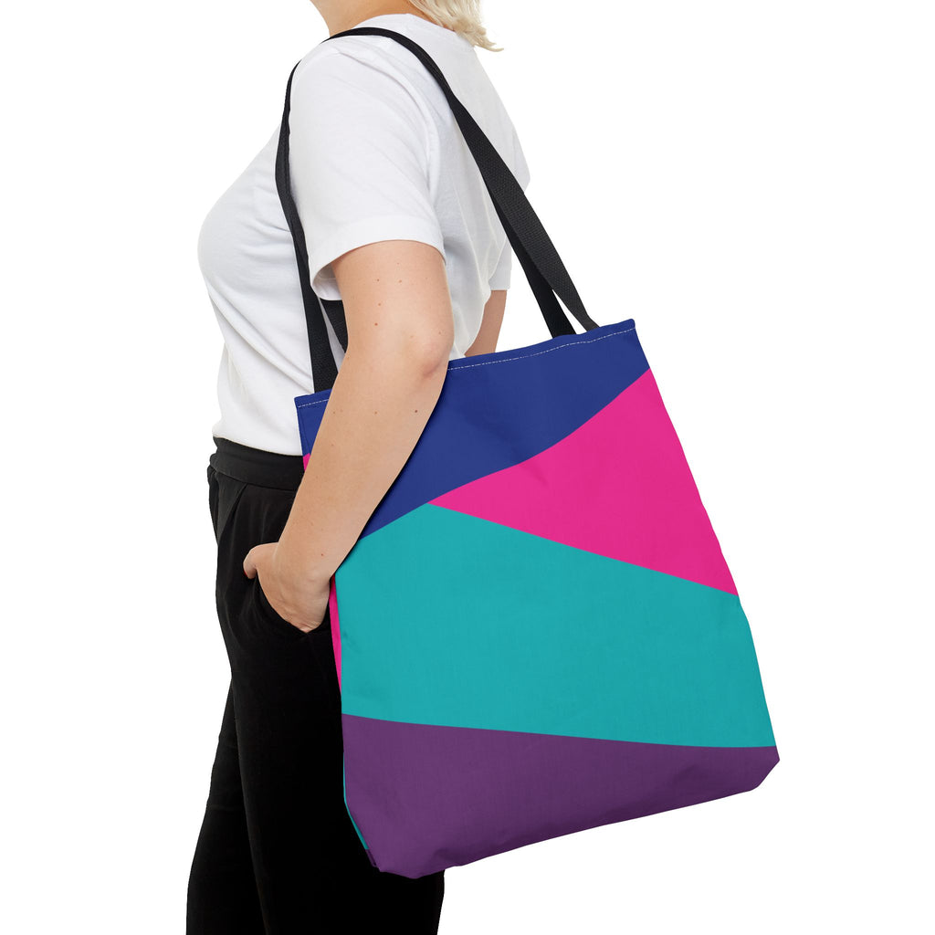 Retro 80s & 90s Inspired Color Block Tote Bag | Stylish Everyday Canvas Shoulder Bag