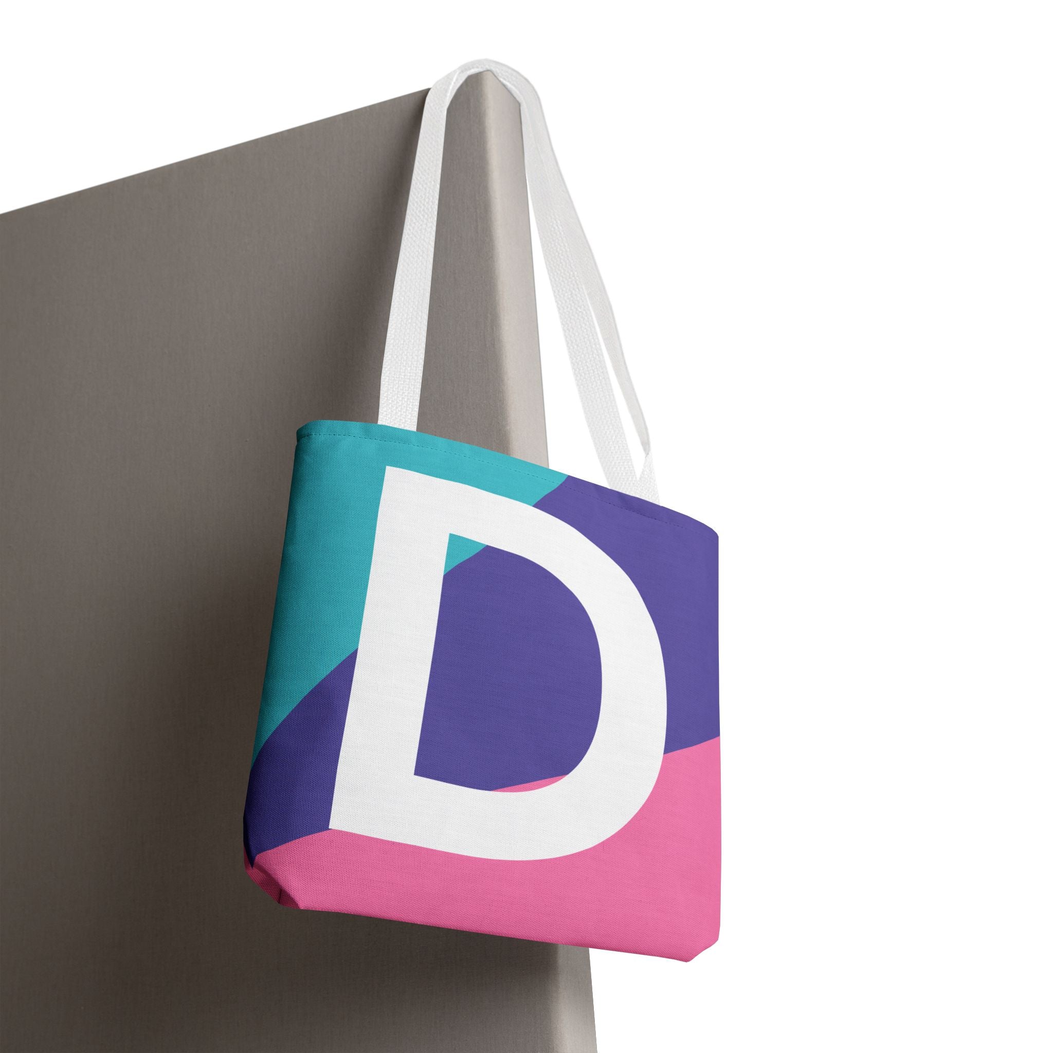 Monogram 'D' Colorblock Tote Bag — Personalized Initial D Shoulder Tote