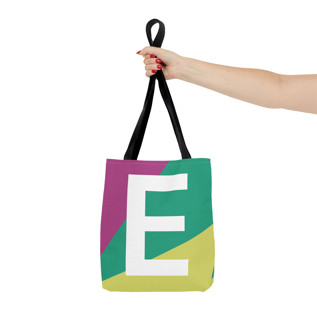 Monogram 'E' Colorblock Tote Bag — Personalized Initial E Shoulder Tote