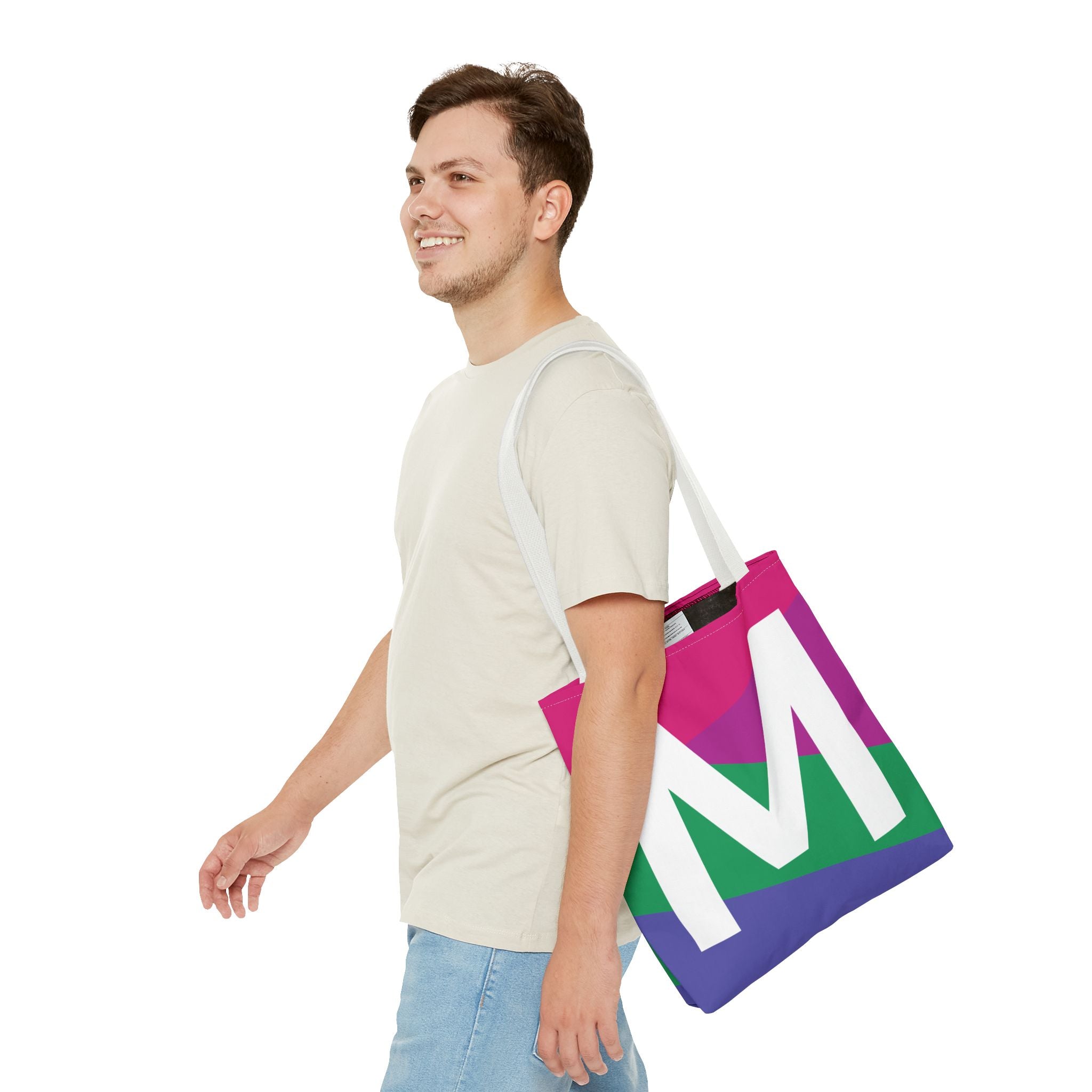 Monogram 'M' Colorblock Tote Bag — Personalized Initial M Shoulder Tote