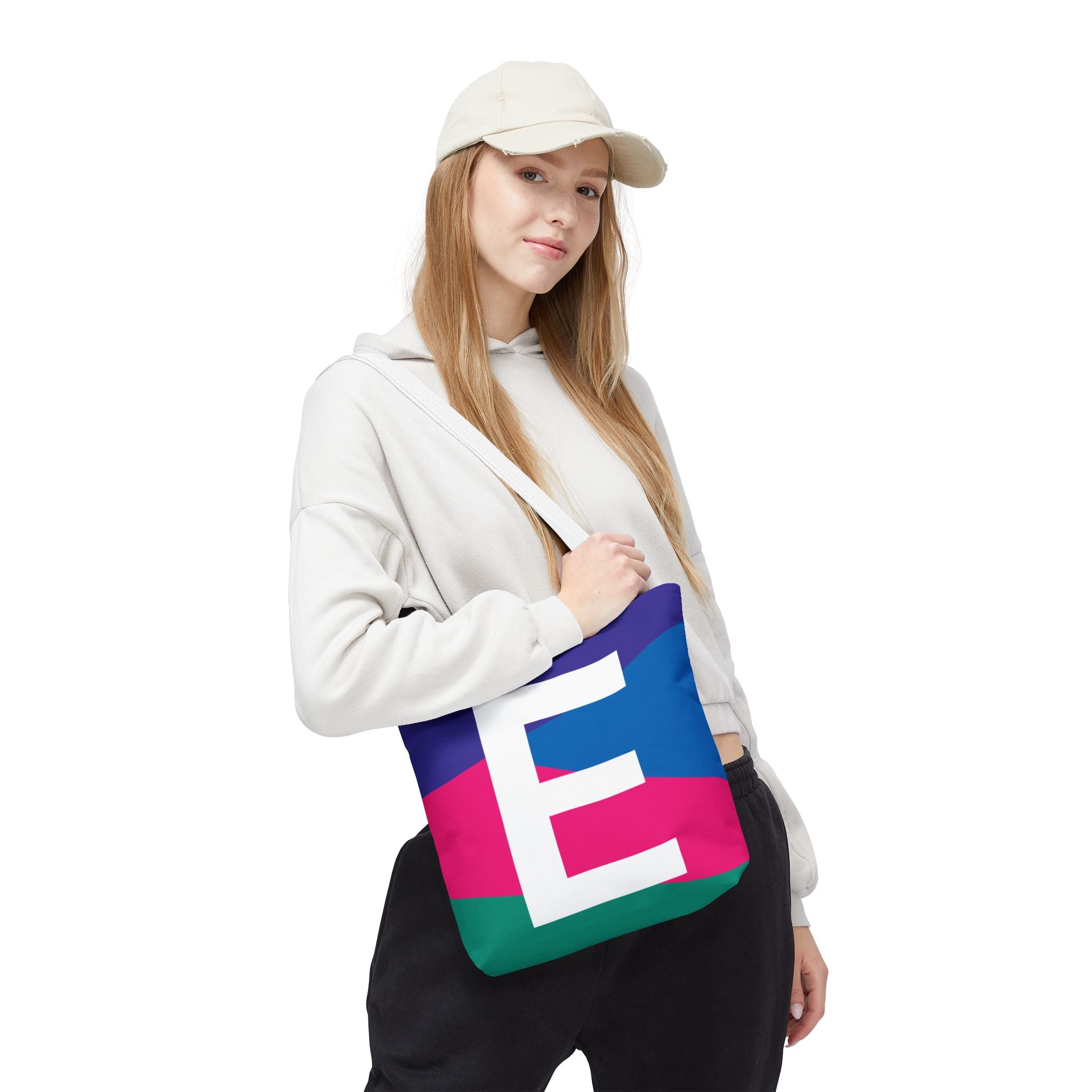 Monogram 'E' Colorblock Tote Bag — Personalized Initial E Shoulder Tote