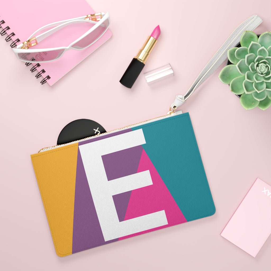 Monogram 'E' Colorblock Clutch Bag — Bold Geometric Wristlet for Everyday & Gifts