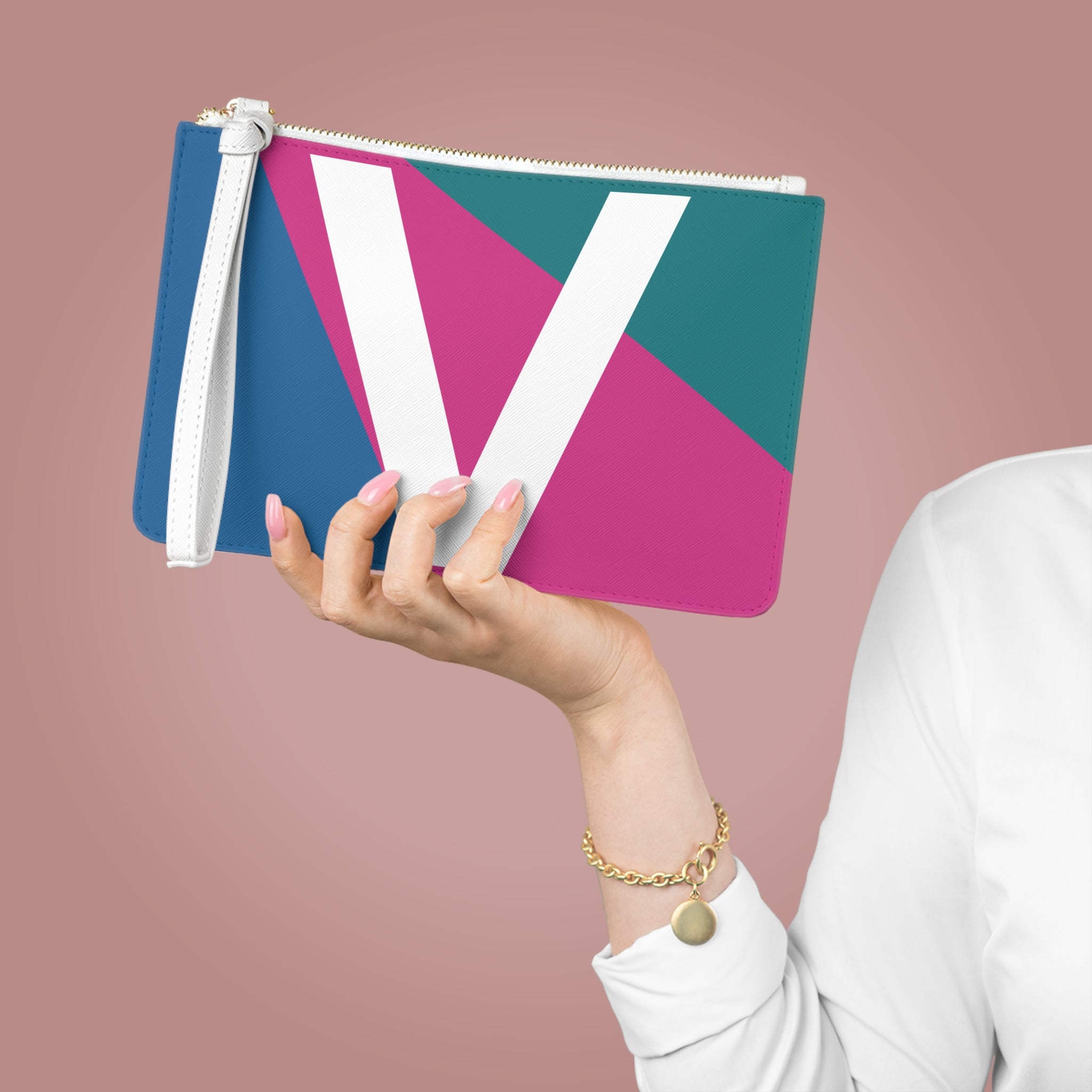 Monogram 'V' Colorblock Clutch Bag — Bold Geometric Wristlet for Everyday & Gifts