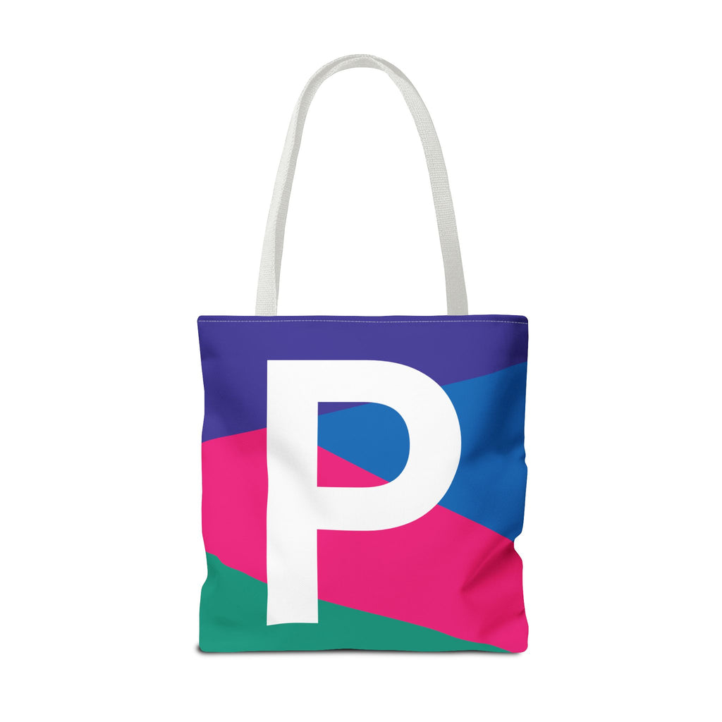 Monogram 'P' Colorblock Tote Bag — Personalized Initial P Shoulder Tote