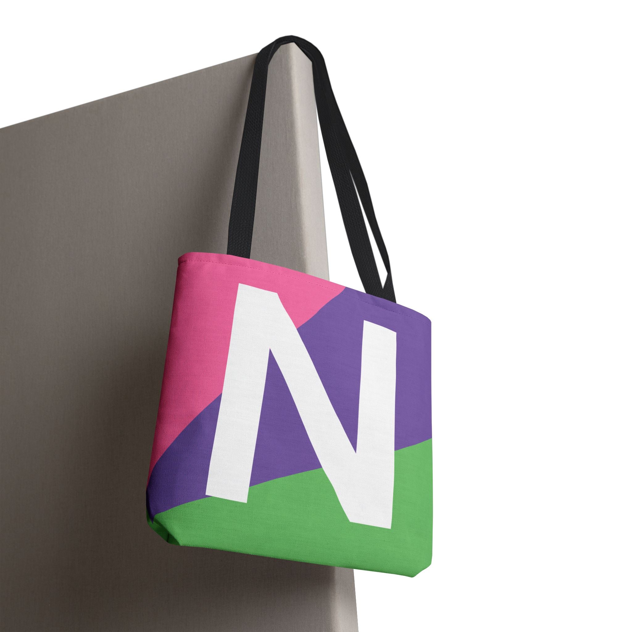 Monogram 'N' Colorblock Tote Bag — Personalized Initial N Shoulder Tote