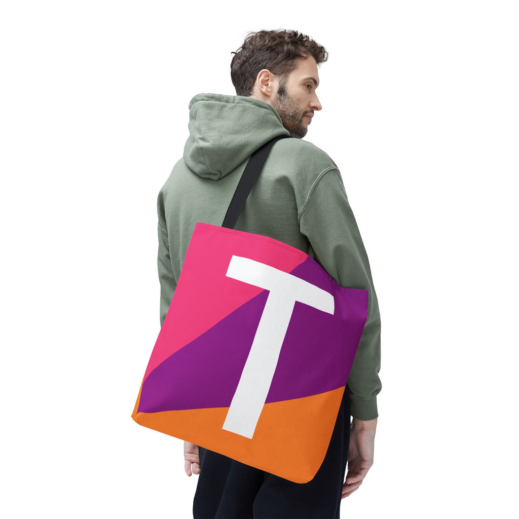Monogram 'T' Colorblock Tote Bag — Personalized Initial T Shoulder Tote
