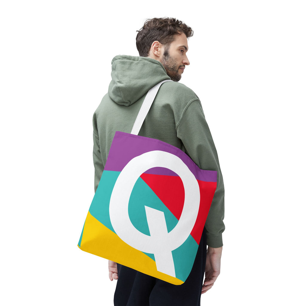 Monogram 'Q' Colorblock Tote Bag — Personalized Initial Q Shoulder Tote