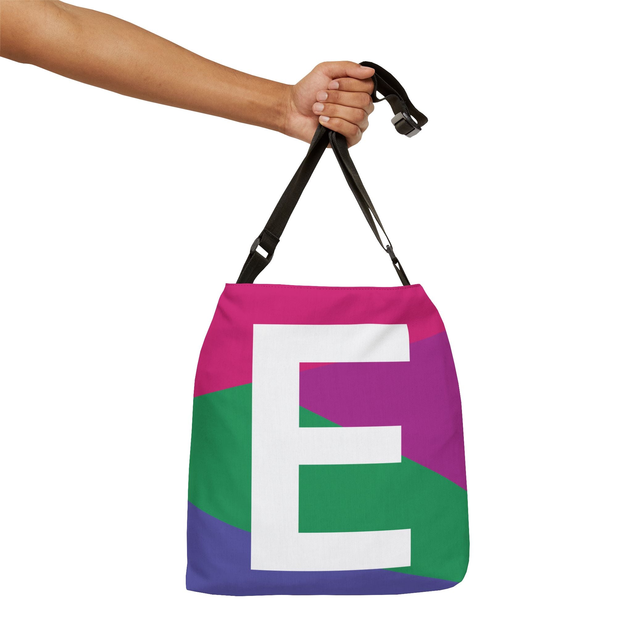 Initial Letter 'E' Colorblock Adjustable Tote Bag — Monogram Alphabet Shoulder Bag