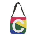 Initial Letter 'C' Colorblock Adjustable Tote Bag — Monogram Alphabet Shoulder Bag