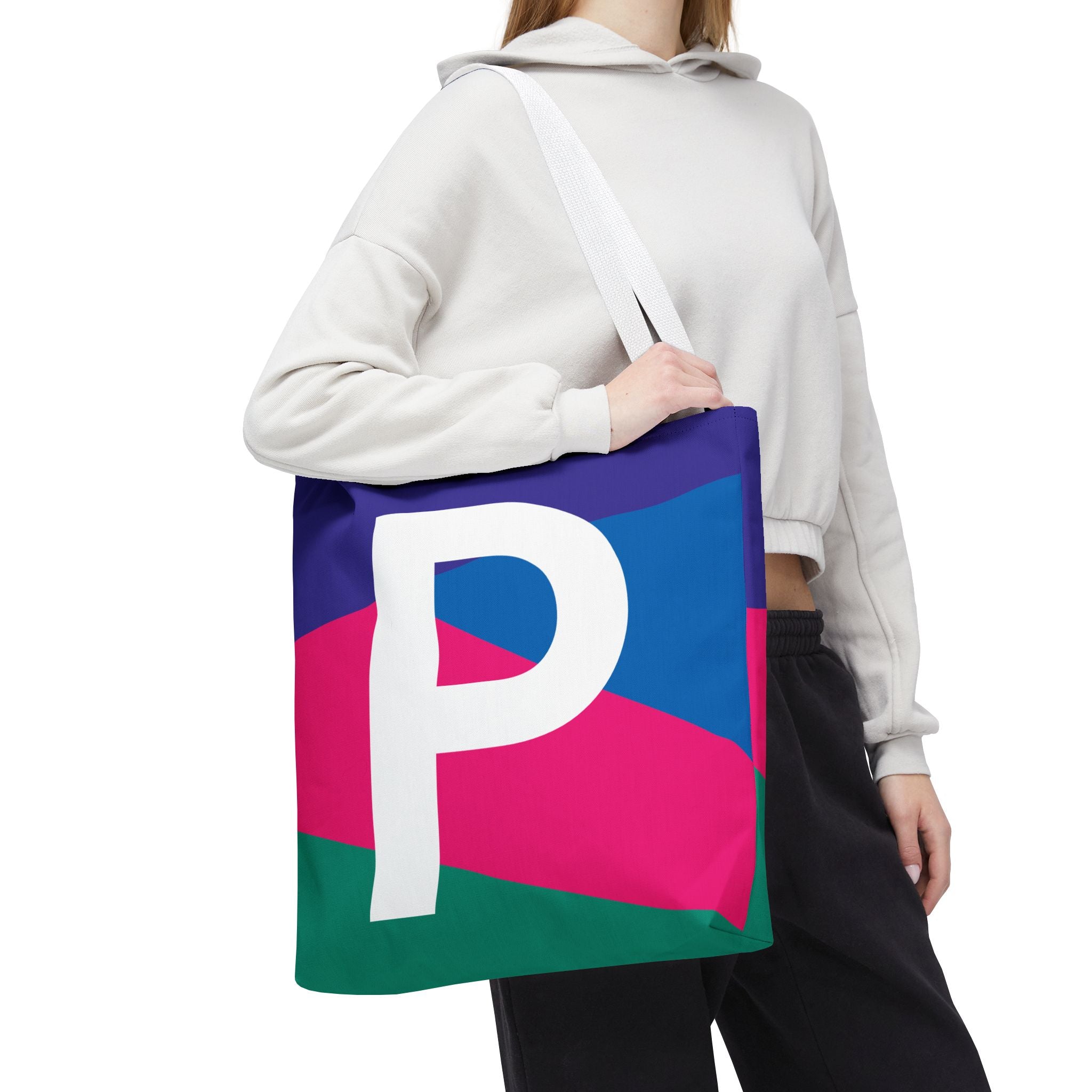 Monogram 'P' Colorblock Tote Bag — Personalized Initial P Shoulder Tote