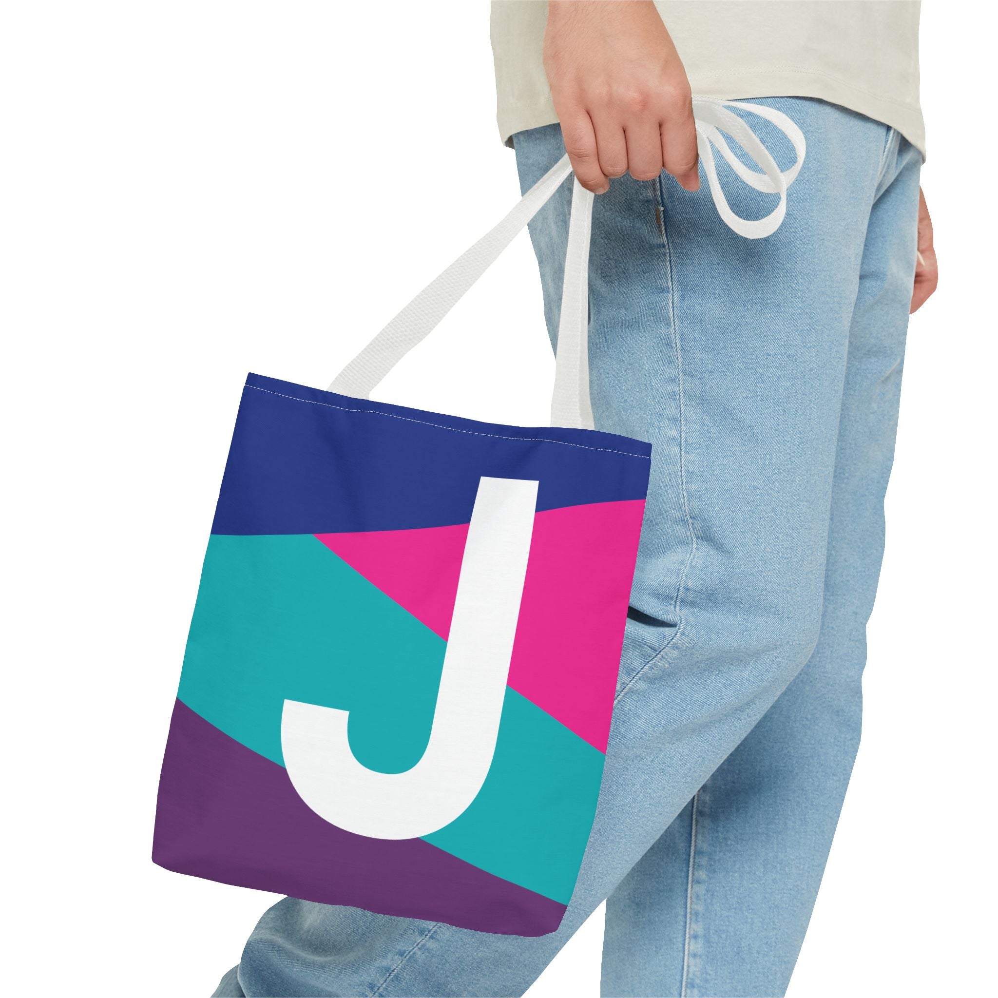 Monogram 'J' Colorblock Tote Bag — Personalized Initial J Shoulder Tote