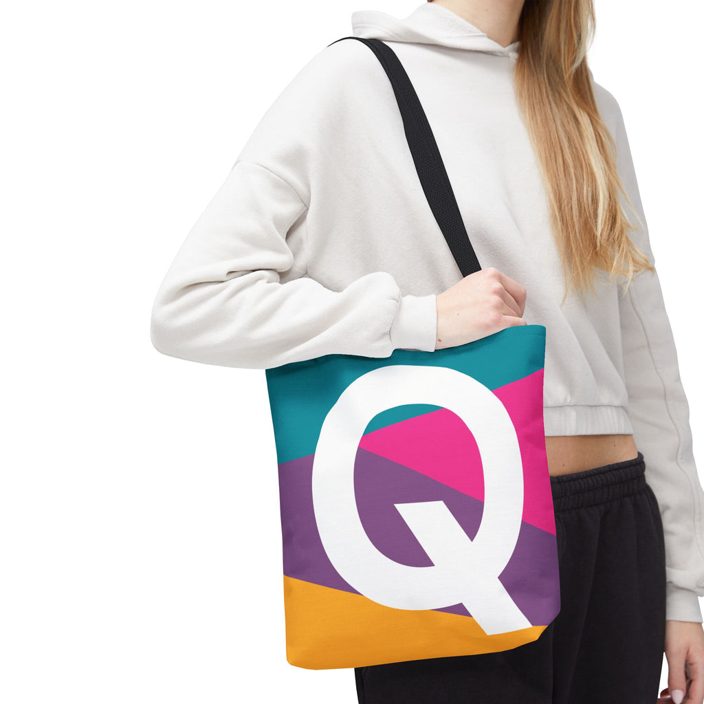 Monogram 'Q' Colorblock Tote Bag — Personalized Initial Q Shoulder Tote