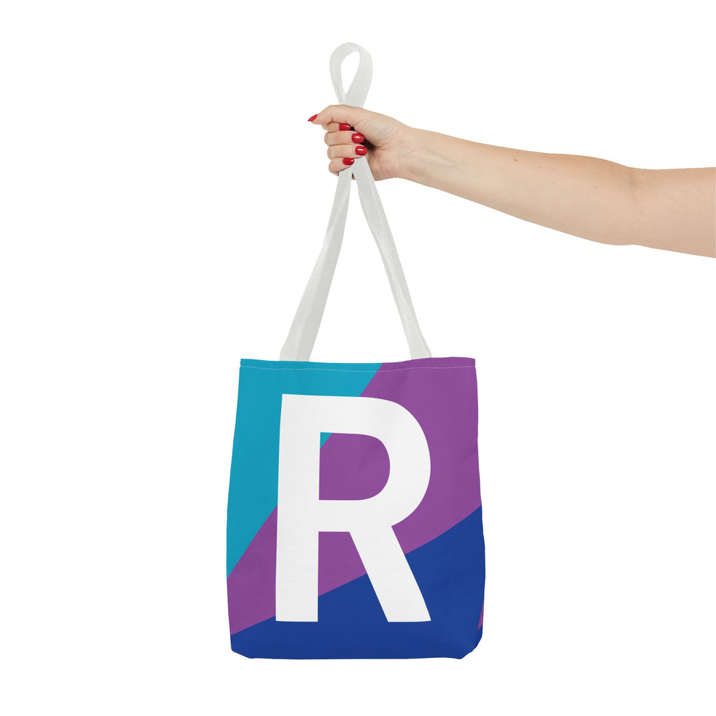 Monogram 'R' Colorblock Tote Bag — Personalized Initial R Shoulder Tote
