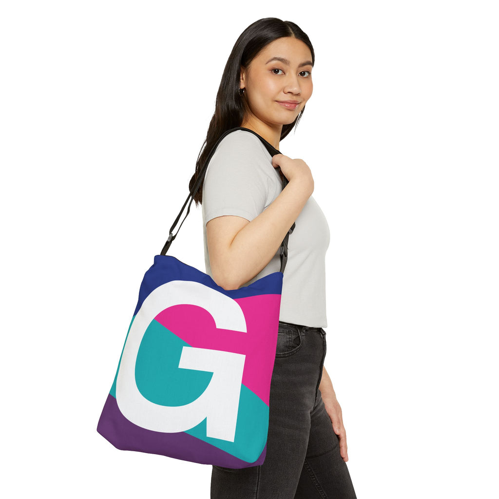 Initial Letter 'G' Colorblock Adjustable Tote Bag — Monogram Alphabet Shoulder Bag