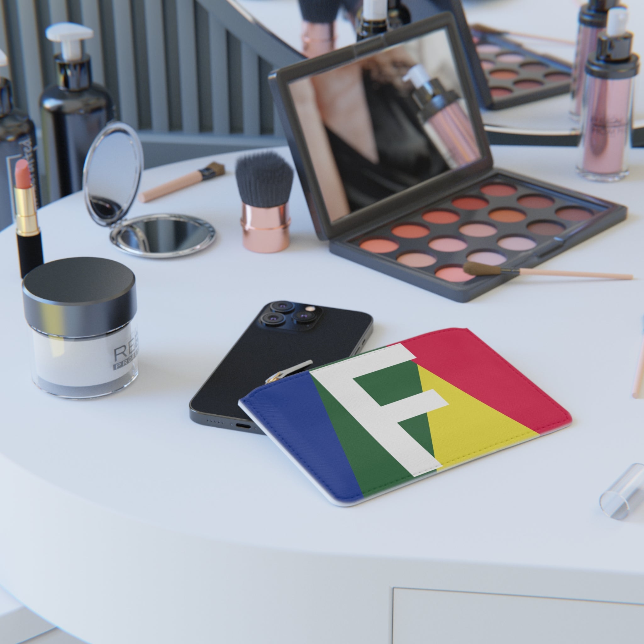 Initial F Mini Clutch — Colorblock Monogram Wristlet Wallet