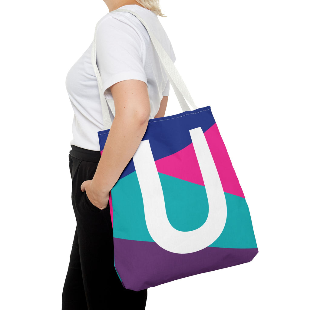 Monogram 'U' Colorblock Tote Bag — Personalized Initial U Shoulder Tote