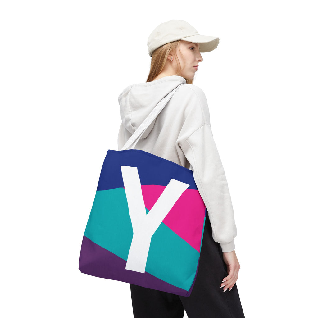 Monogram 'Y' Colorblock Tote Bag — Personalized Initial Y Shoulder Tote