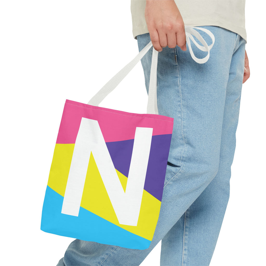 Monogram 'N' Colorblock Tote Bag — Personalized Initial N Shoulder Tote