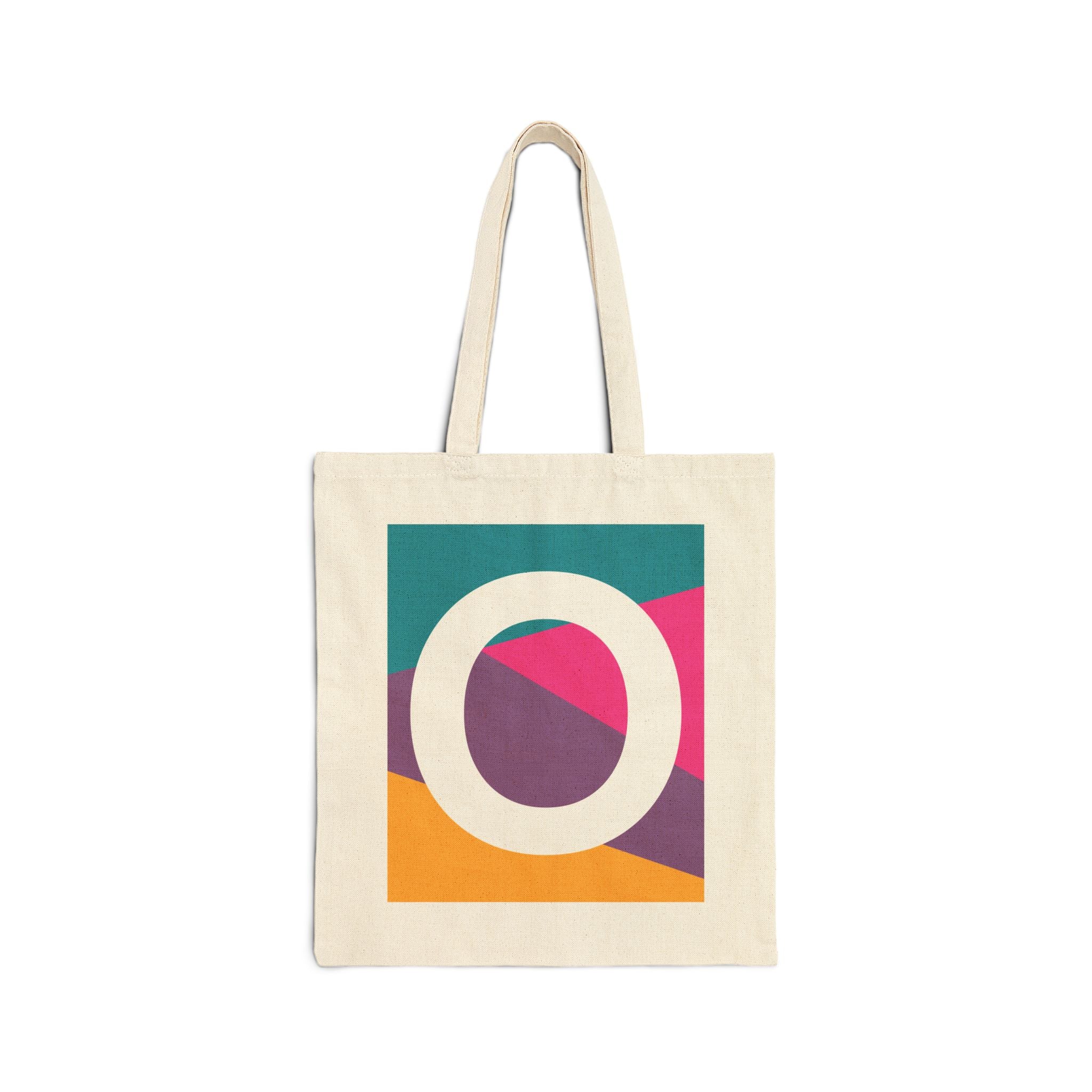 Initial O Colorblock Canvas Tote Bag — Monogram Letter O Reusable Grocery Tote