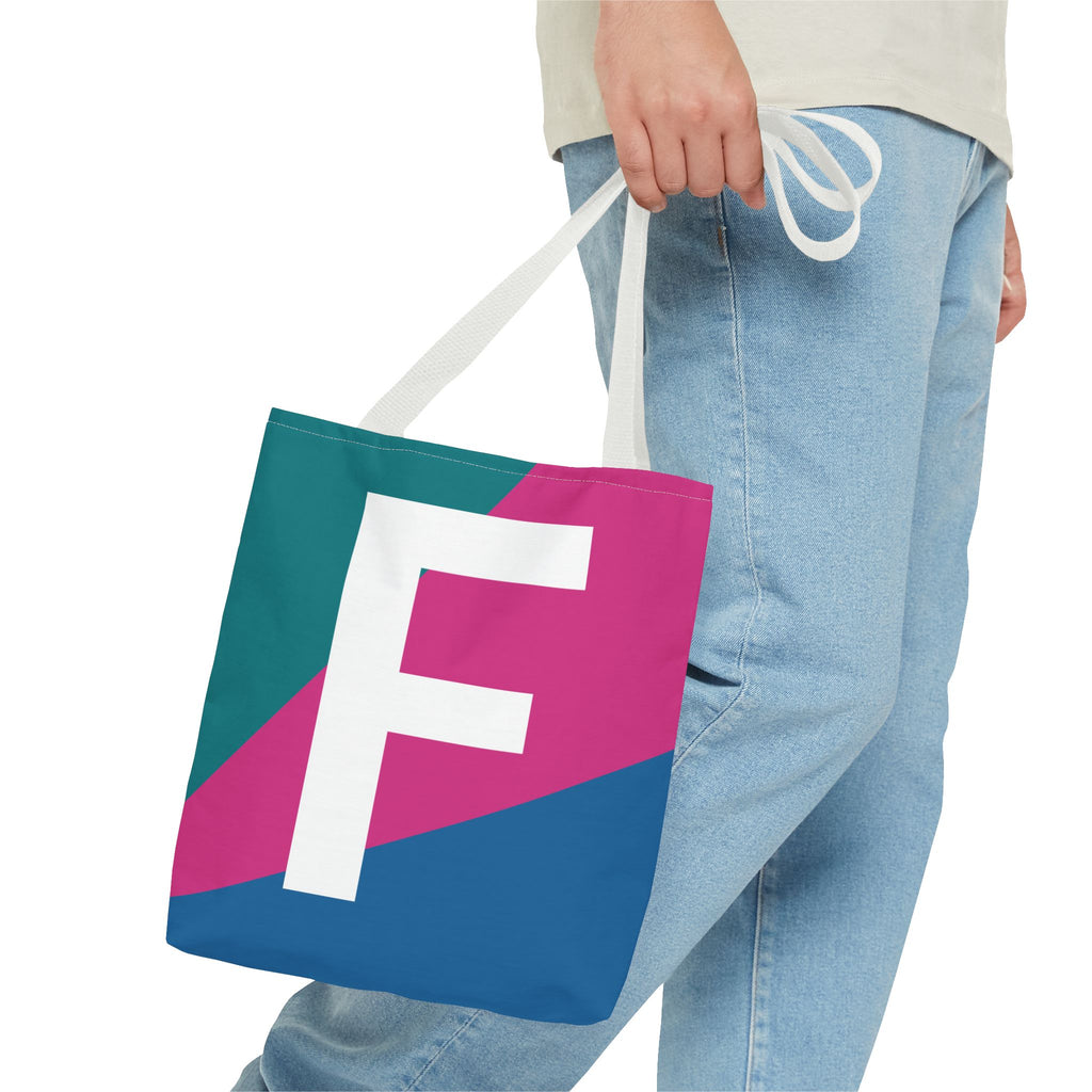 Monogram 'F' Colorblock Tote Bag — Personalized Initial F Shoulder Tote