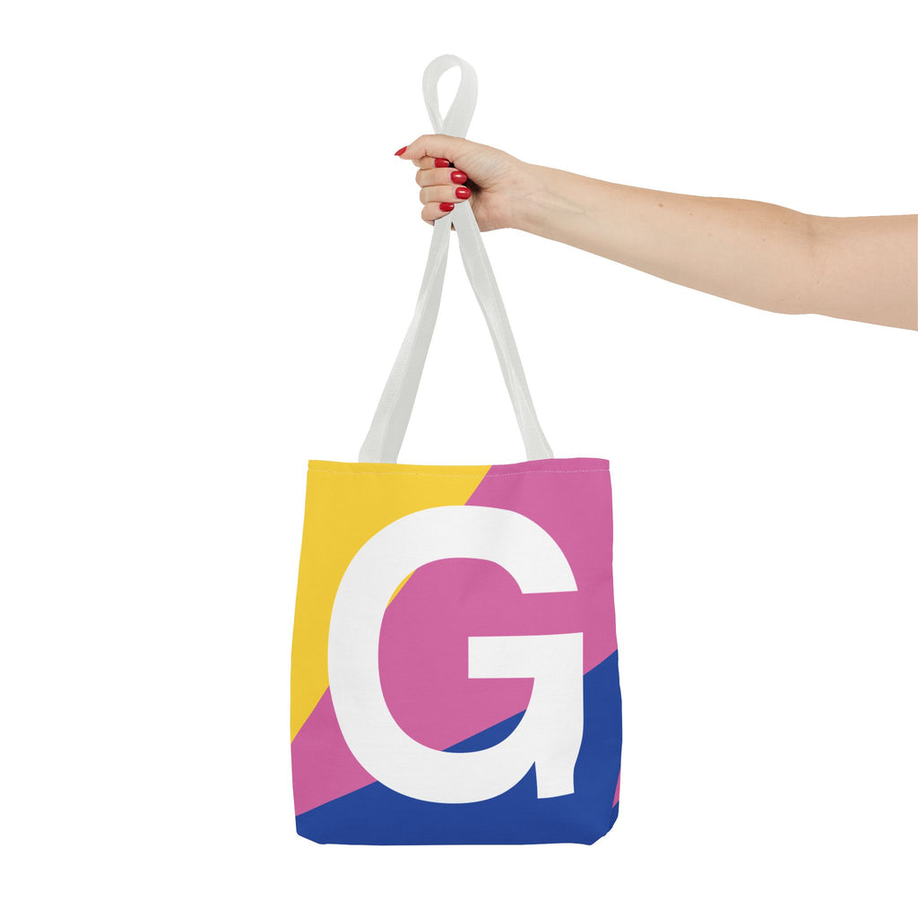 Monogram 'G' Colorblock Tote Bag — Personalized Initial G Shoulder Tote