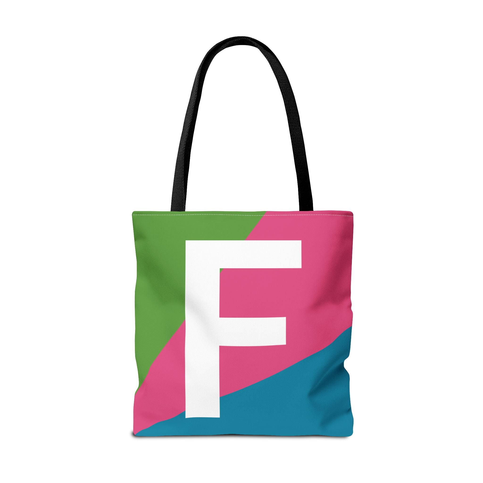 Monogram 'F' Colorblock Tote Bag — Personalized Initial F Shoulder Tote