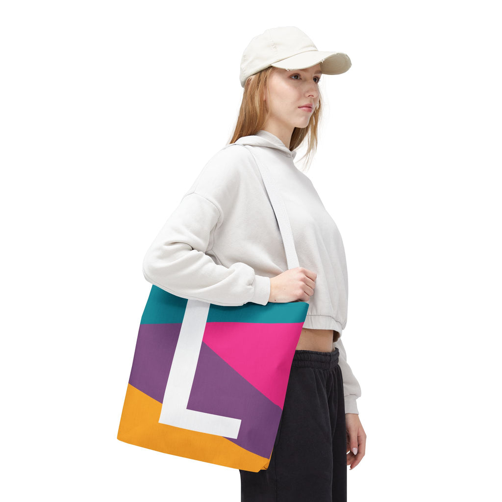 Monogram 'L' Colorblock Tote Bag — Personalized Initial L Shoulder Tote