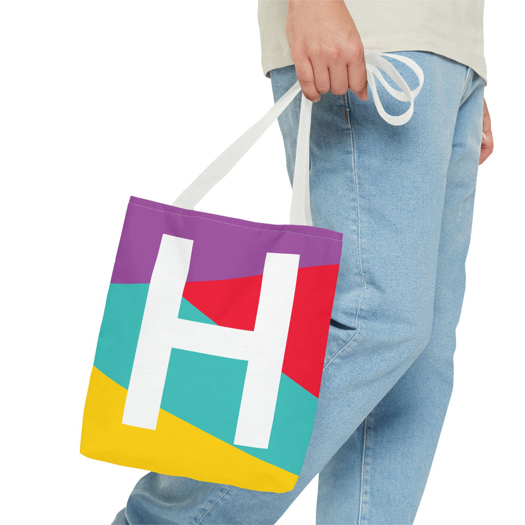 Monogram 'H' Colorblock Tote Bag — Personalized Initial H Shoulder Tote