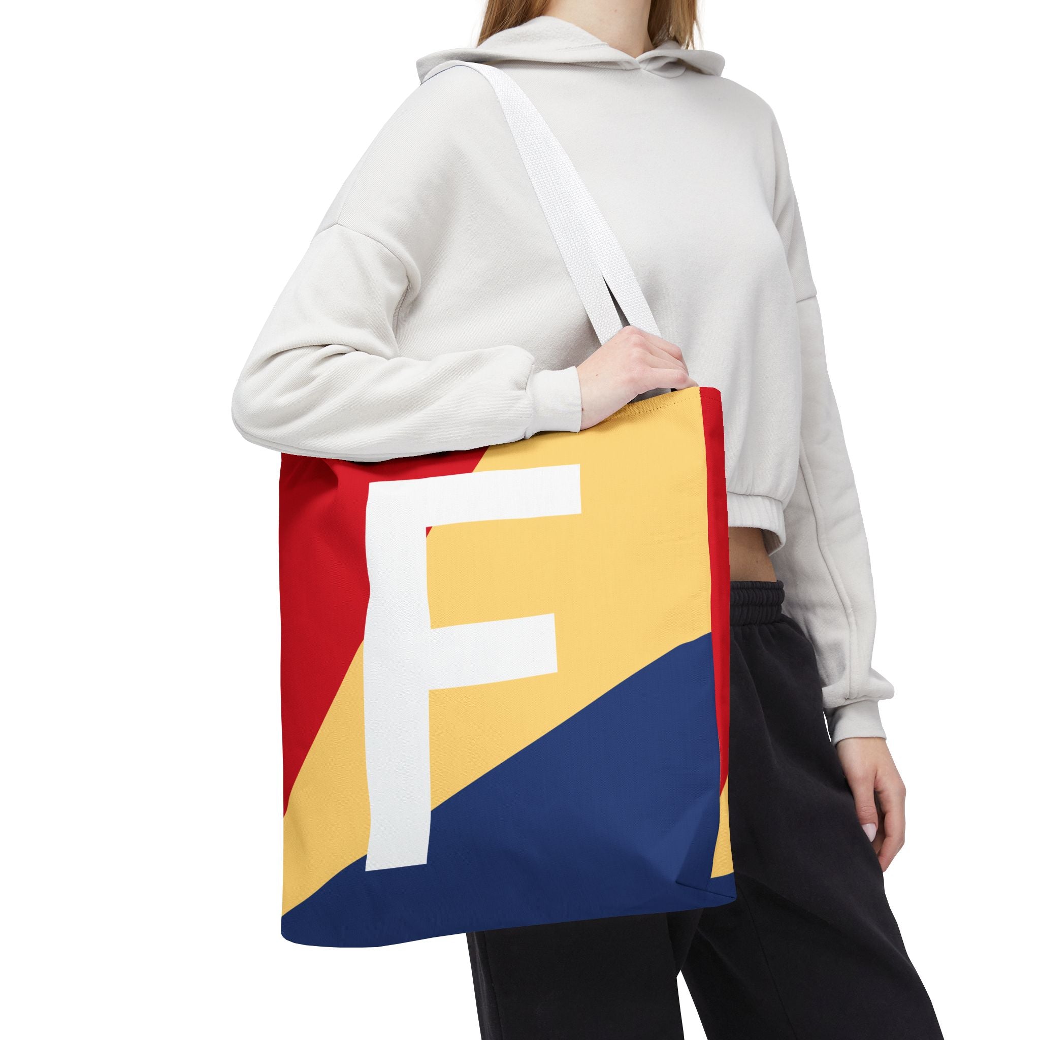 Monogram 'F' Colorblock Tote Bag — Personalized Initial F Shoulder Tote