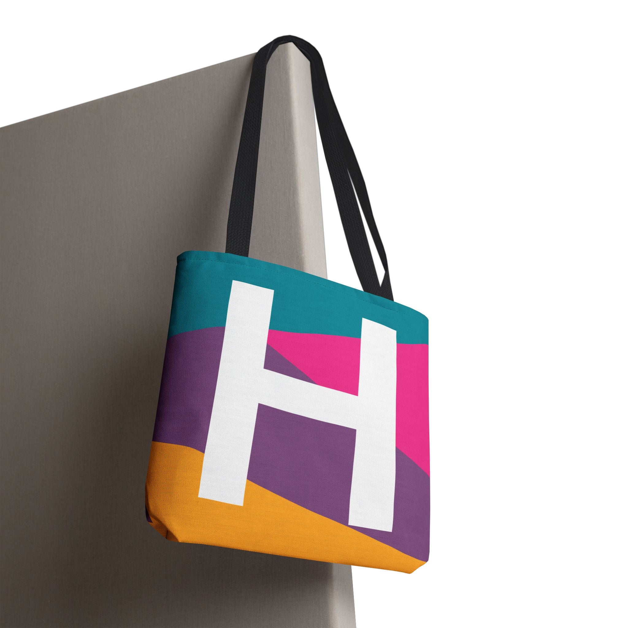 Monogram 'H' Colorblock Tote Bag — Personalized Initial H Shoulder Tote