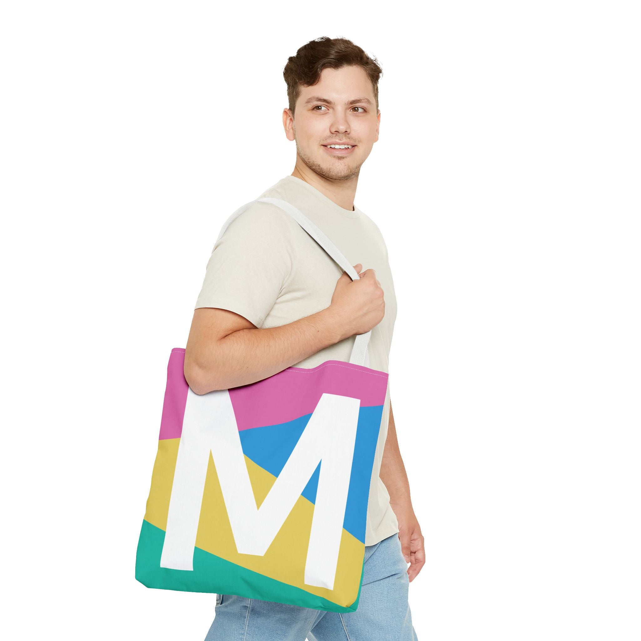 Monogram 'M' Colorblock Tote Bag — Personalized Initial M Shoulder Tote