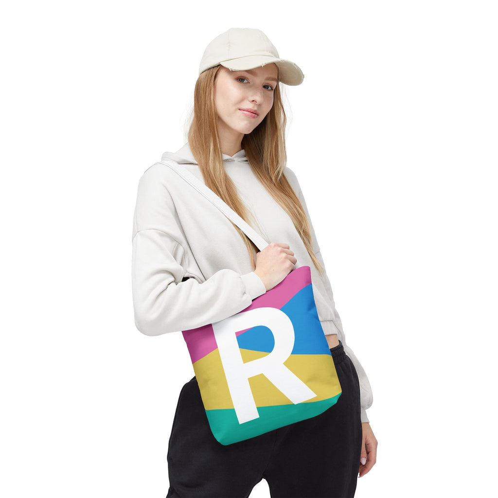 Monogram 'R' Colorblock Tote Bag — Personalized Initial R Shoulder Tote