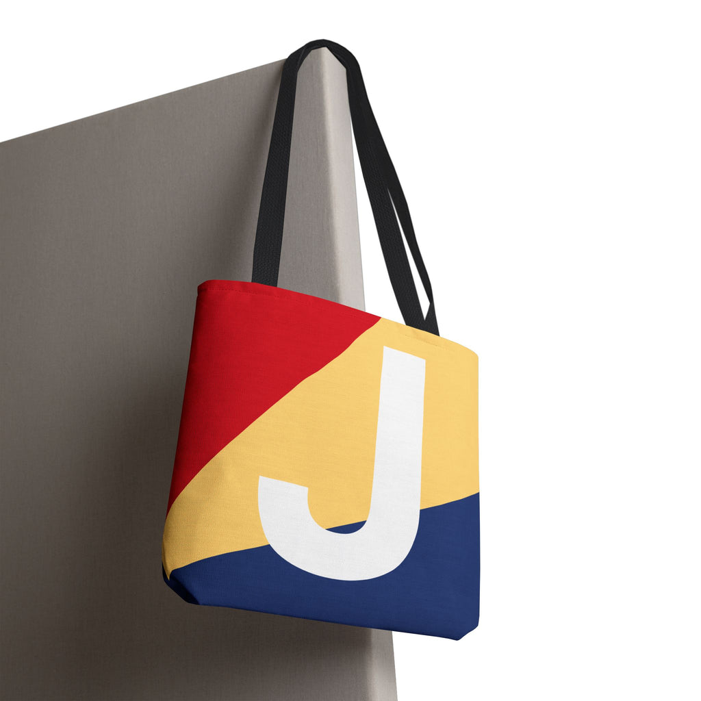 Monogram 'J' Colorblock Tote Bag — Personalized Initial J Shoulder Tote