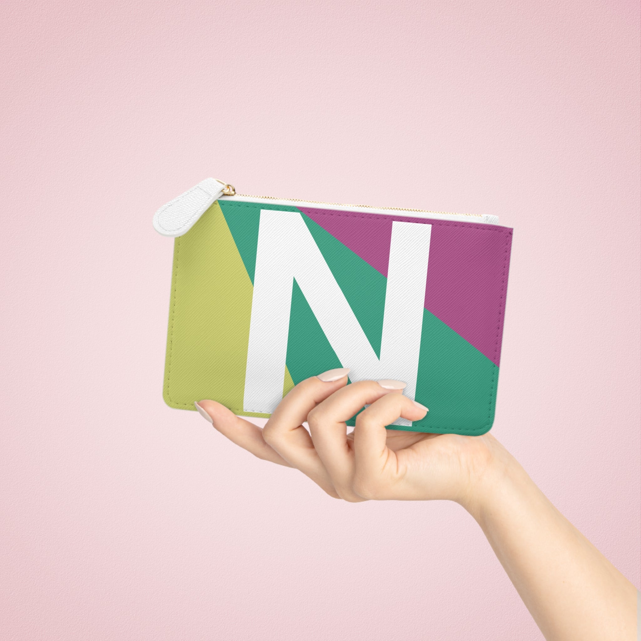Initial N Mini Clutch — Colorblock Monogram Wristlet Wallet
